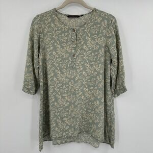 Rangmanch Floral Print Tunic Top Women's Medium Button‎ Down 3/4 Sleeve